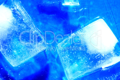 Ice Cubes On Blue