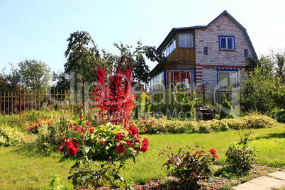 country house with green lawn