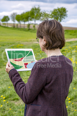 Woman navigated with tablet pc in nature