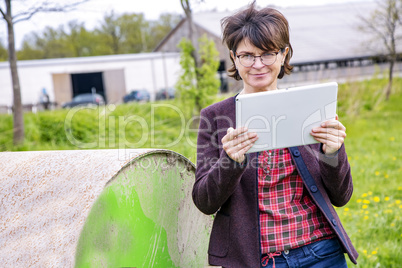 Woman with tablet pc in nature