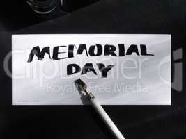 Memorial day calligraphy and lettering post card with wild pen. Top view.