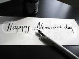 Happy Memorial day calligraphy and lettering post card. Perspective view. The first hard.