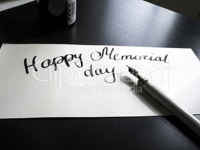 Happy Memorial day calligraphy and lettering post card. Perspective view. A semicircular inscription