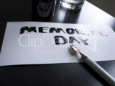Memorial day calligraphy and lettering post glossy card. Perspective view.