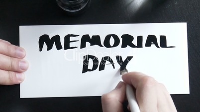 Memorial day calligraphy and lettering post glossy card. Top view.