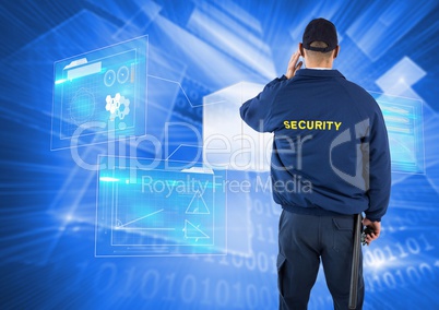 Rear view of security guard against screen
