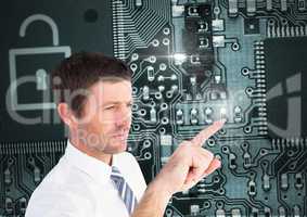 Man Touching circuit board security lock