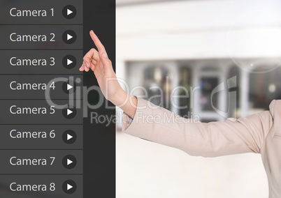 Hand Touching Security camera App Interface shop front