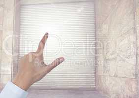 Hand Touching  air of  warehouse door