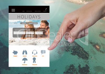 Hand Touching Holiday break App Interface with sea