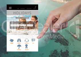 Hand Touching Holiday break App Interface with sea