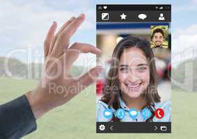 Hand touching Social Video Chat App Interface