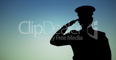 Captain silhouette saluted against blue green background