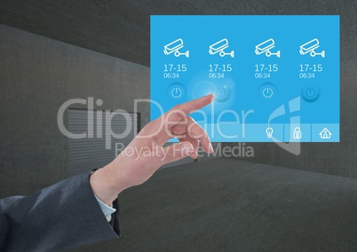 Hand Touching Security camera garage App Interface