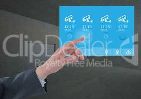 Hand Touching Security camera garage App Interface