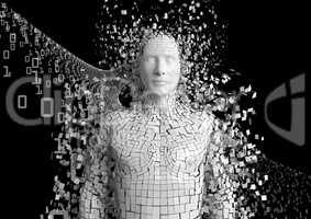 3d human made of binary code and pieces