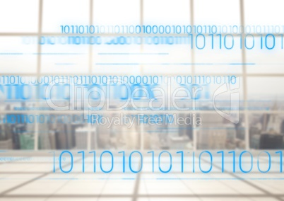 Blue binary code against blurry window