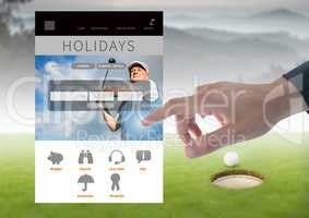 Hand Touching Golf holiday break App Interface
