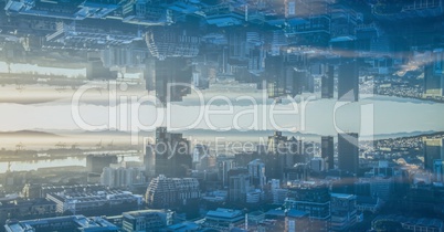 Digital composite image of upside down city