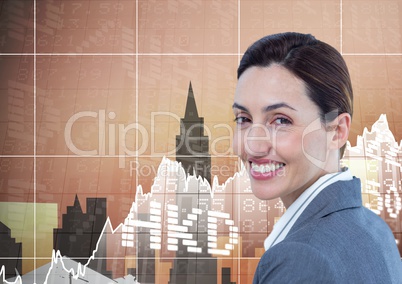 Businesswoman smiling against screen