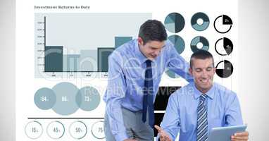 Businessmen using tablet PC against graph