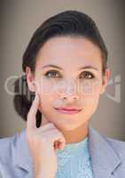 Close up of business woman thinking against brown background
