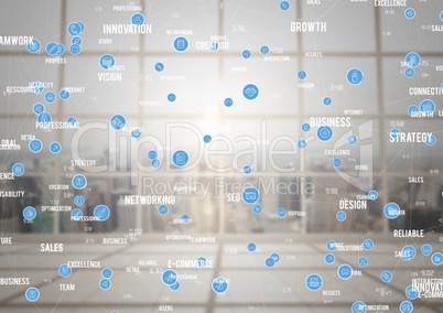 Blue and white network against blurry window