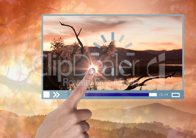 Hand touching Video player App Interface with nature