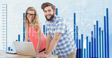 Hippie business people with laptop against graph