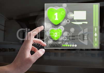 Hand touching Cooking App Interface