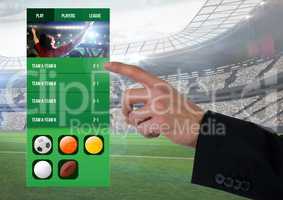 Hand touching a Betting App Interface stadium