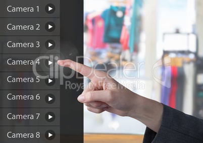 Hand Touching Security camera App Interface clothes shop