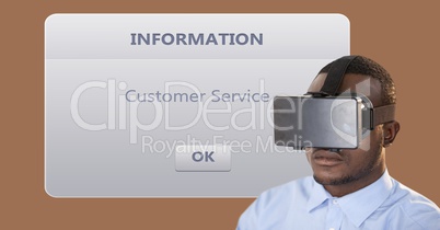 Businessman wearing VR glasses by dialog box
