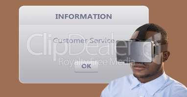 Businessman wearing VR glasses by dialog box