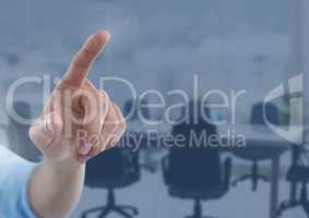 Hand pointing in  air of office meeting room