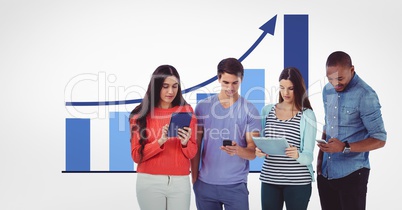 Males and females using technologies against graph