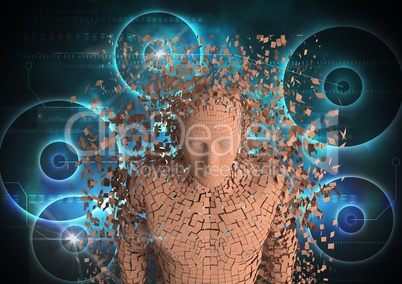 Scattered 3d woman over futuristic background