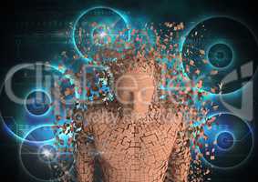 Scattered 3d woman over futuristic background