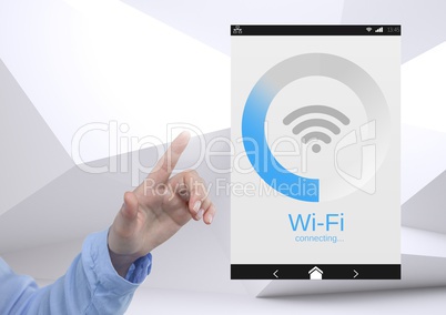 Hand touching a Wi-Fi App Interface minimal background