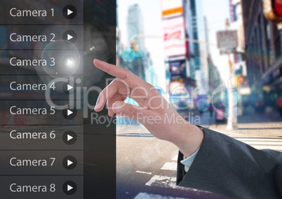 Hand Touching Security Camera App Interface street