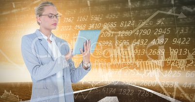 Businessman using tablet PC by virtual screen