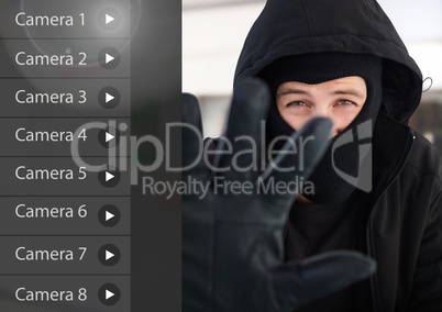 Criminal man on Security camera App Interface shop front
