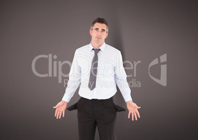 Mature businessman showing empty pockets