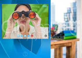 Social Video Chat App Interface with woman holding binoculars