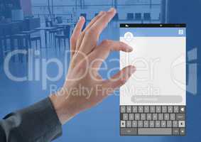 Hand Touching Social Media Messenger App Interface