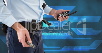 Midsection of security guard with radio