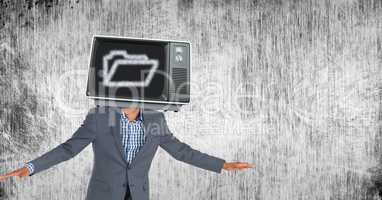 Executive with TV on head
