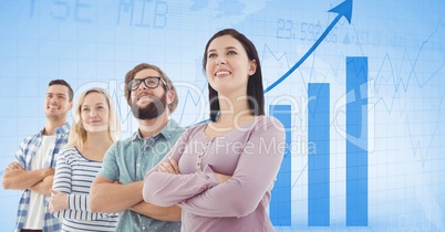 Business people with arms crossed against graph