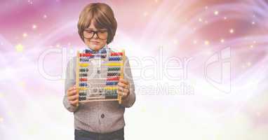 Boy looking at abacus over bokeh