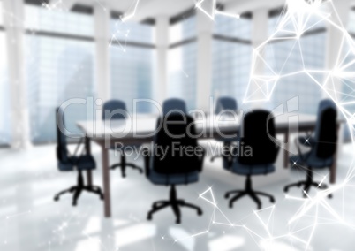 White network against blurry meeting room